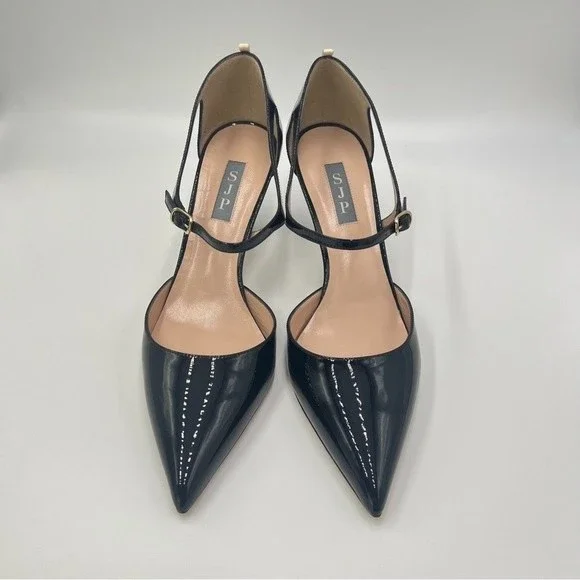 SJP Sarah Jessica Parker Size 40.5 10.5 Black Patent Leather Pump Heels Shoes‎